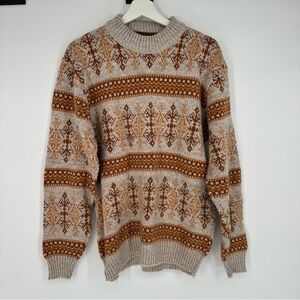 Jersild Tan & Orange Patterned Crewneck Sweater Medium